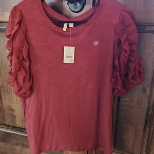 Cato Ruffled Sleeve Blouse - Deep Red